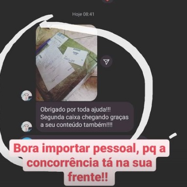 Relatos de alunos do Curso Importando Com Luiza - Print de mensagem enviado no Instagram.
