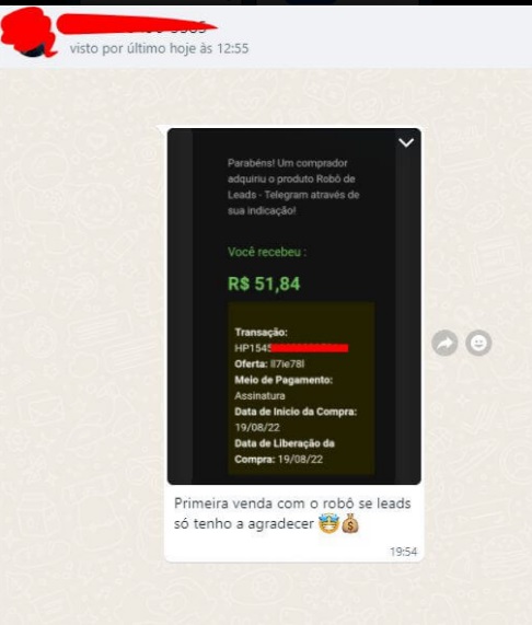 Robô de leads Telegram resultados de clientes