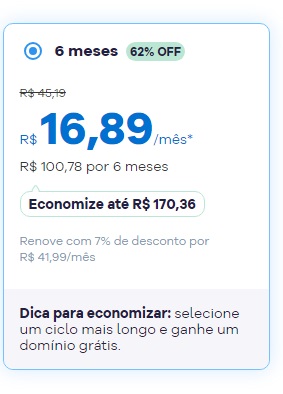 Plano de hospedagem Hostgator.