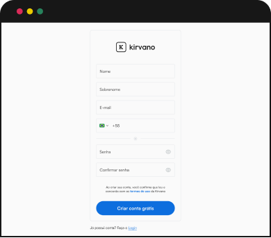 Página de cadastro Kirvano.
