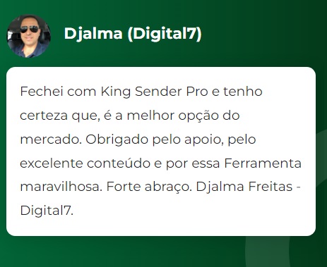 Depoimentos de cliente do King Sender PRO.