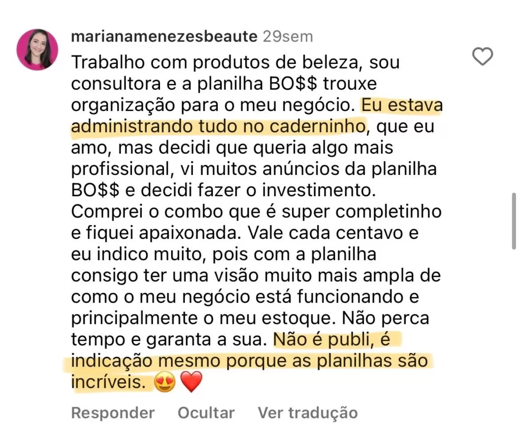 Depoimentos sobre a Planilha Boss.