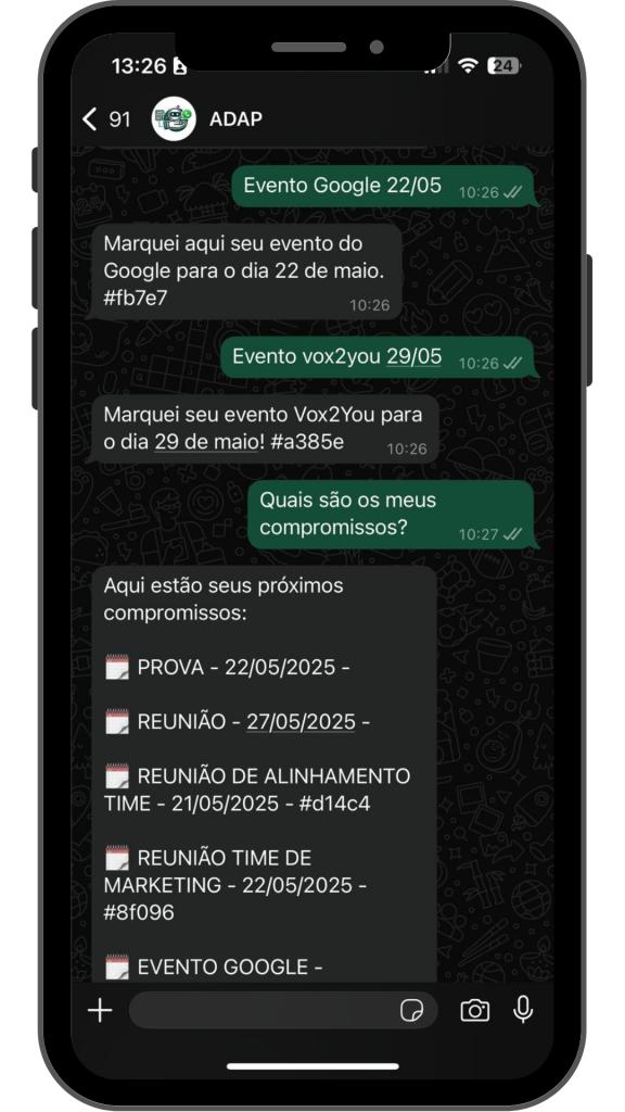 Adap Financieira - exemplo de conversa no WhatsApp.